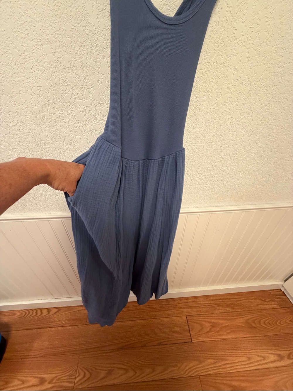 aerie Blue Scoop-Neck Maxi Dress with Textured Skirt - Picture 6 of 8